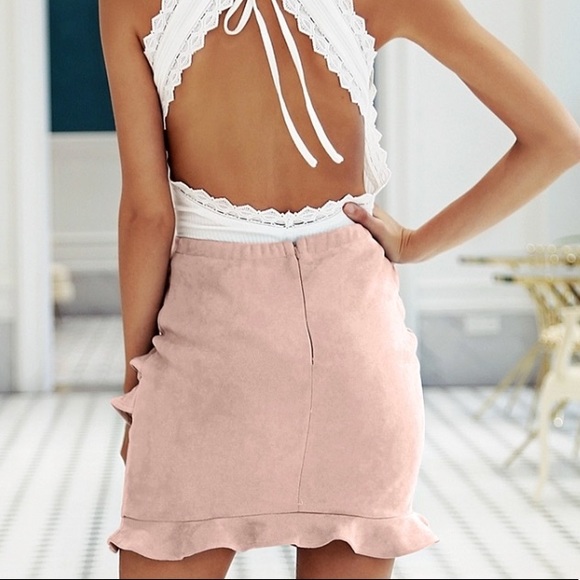 Mauve Pink Faux Suede Ruffle Mini Skirt - Picture 2 of 2